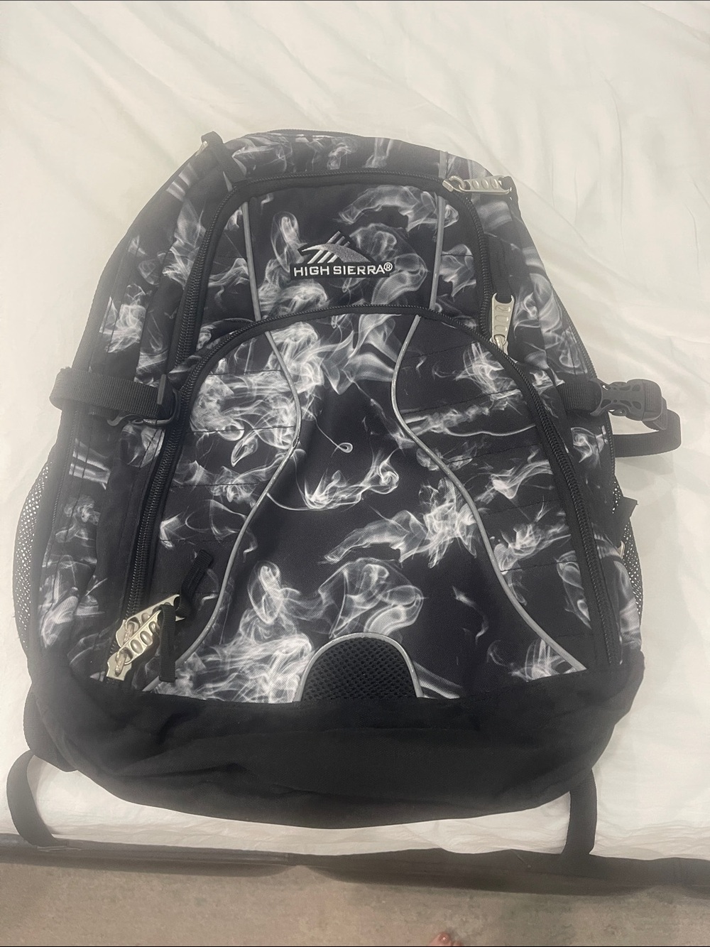 High Sierra Black Backpack with White Smoke Print